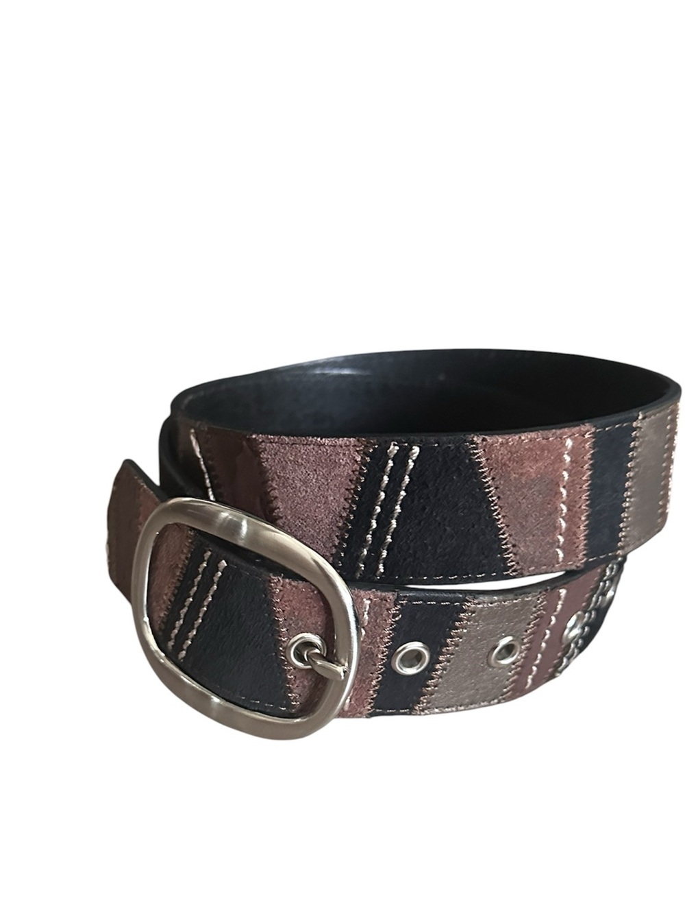Vintage Y2K Fossil Patchwork Leather Belt Women’s Size M Brown Silver  VTG